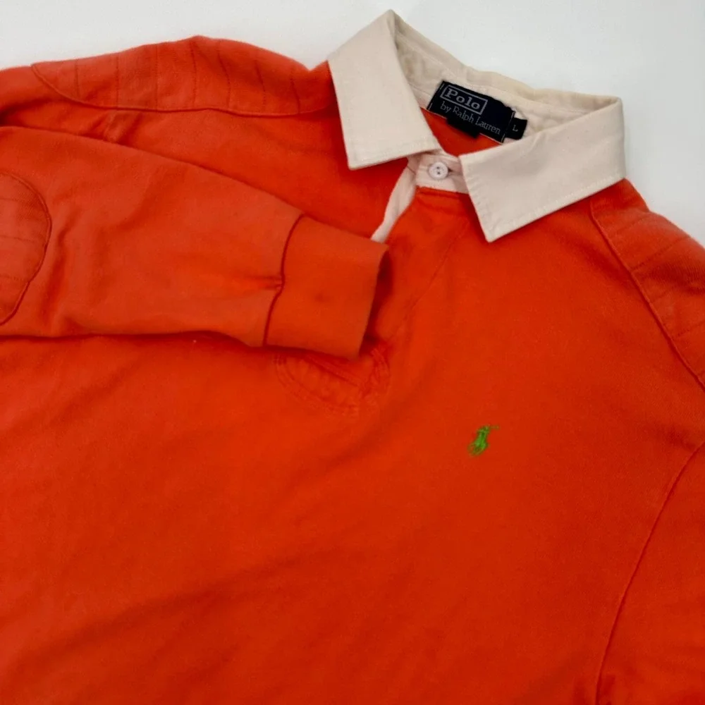 Polo Ralph Lauren Shirt Mens Large Orange Pony Logo Classic Elbow Patch Collared